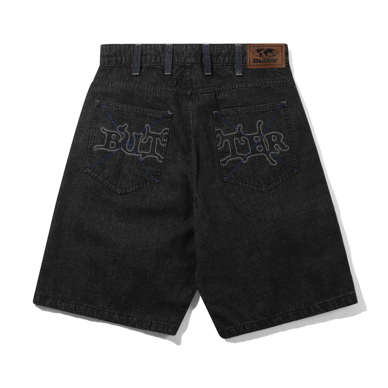 Serif Baggy Denim Shorts, Streaky Faded Black