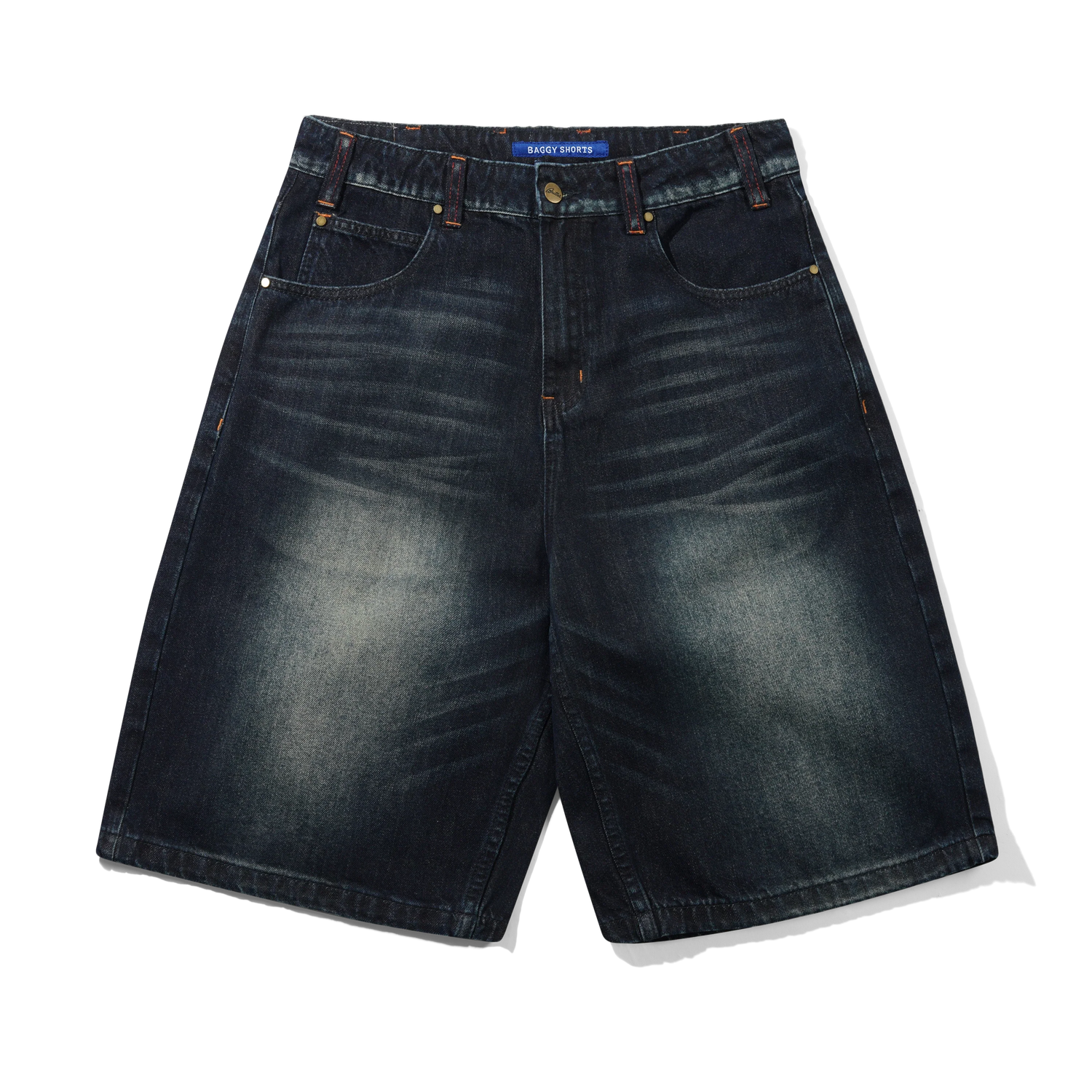 Serif Baggy Denim Shorts, Worn Dark Indigo