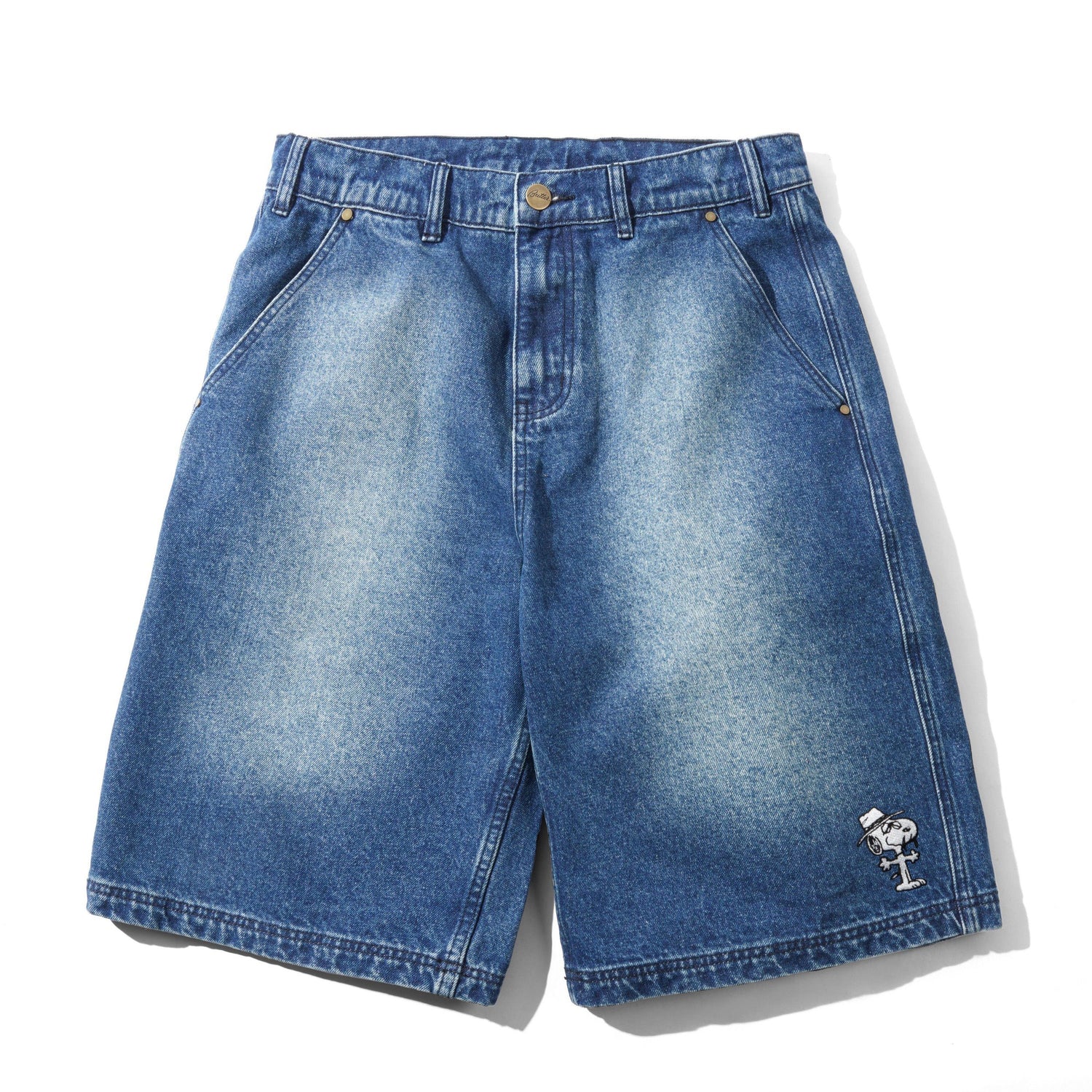 Spike Work Shorts, Distressed Indigo
