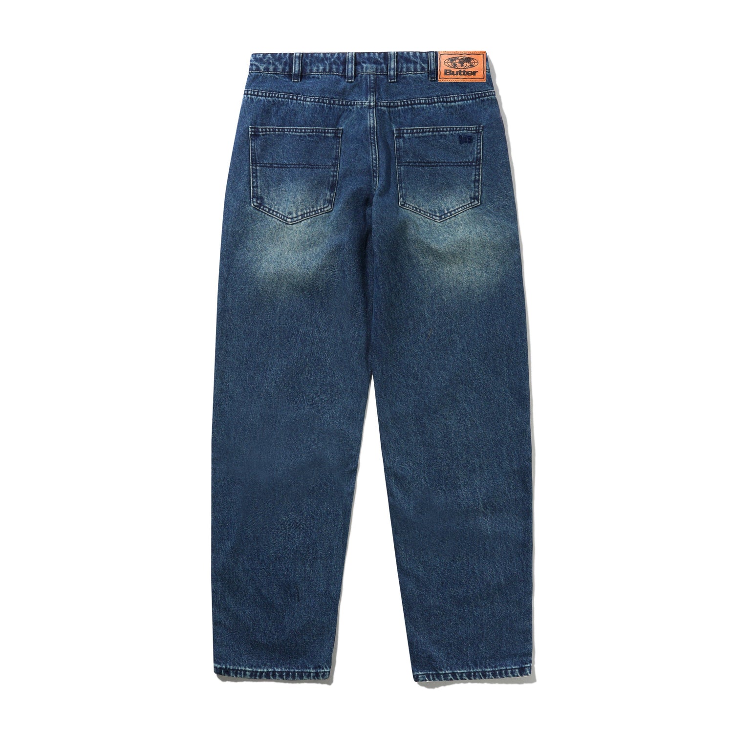 Straight Leg Denim Jeans, Distressed Indigo