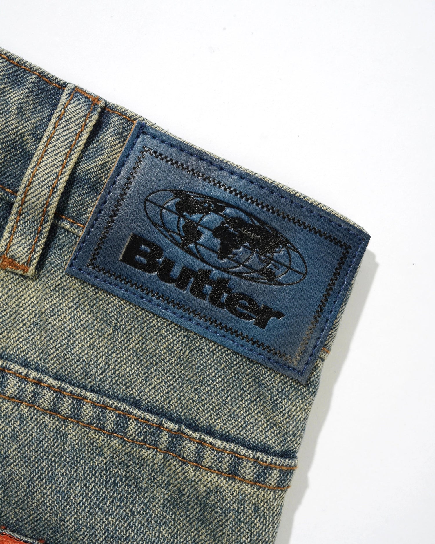 Straight Leg Denim Jeans, Distressed Mid Blue
