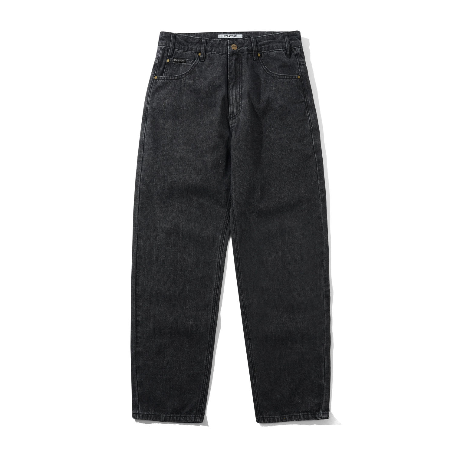 Straight Leg Denim Jeans, Streaky Faded Black