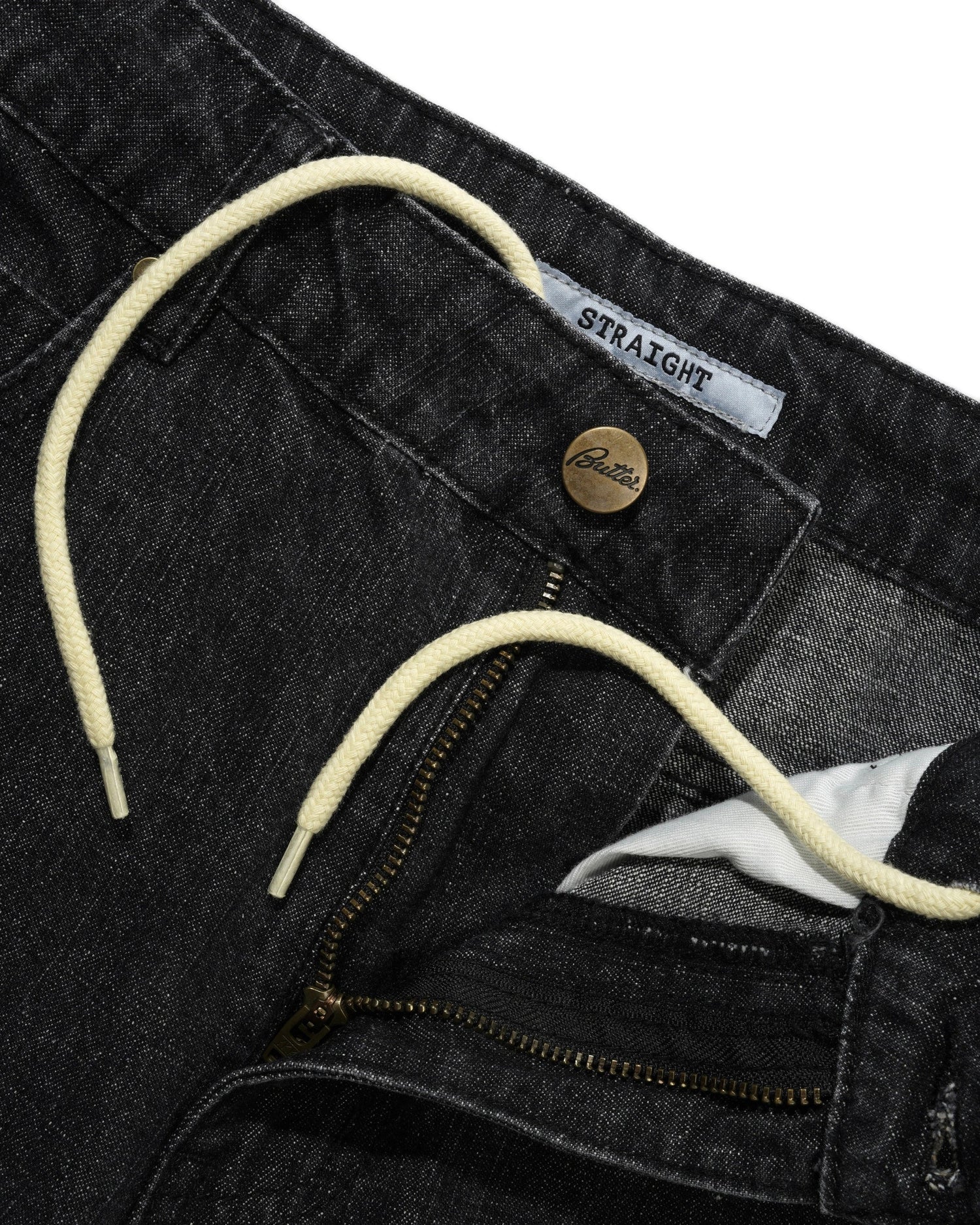 Straight Leg Denim Jeans, Streaky Faded Black