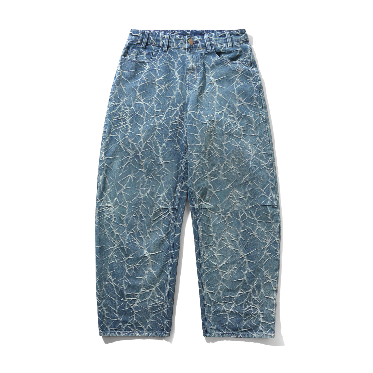 Thorn Camo Wide Cut Denim Jeans, Washed Indigo