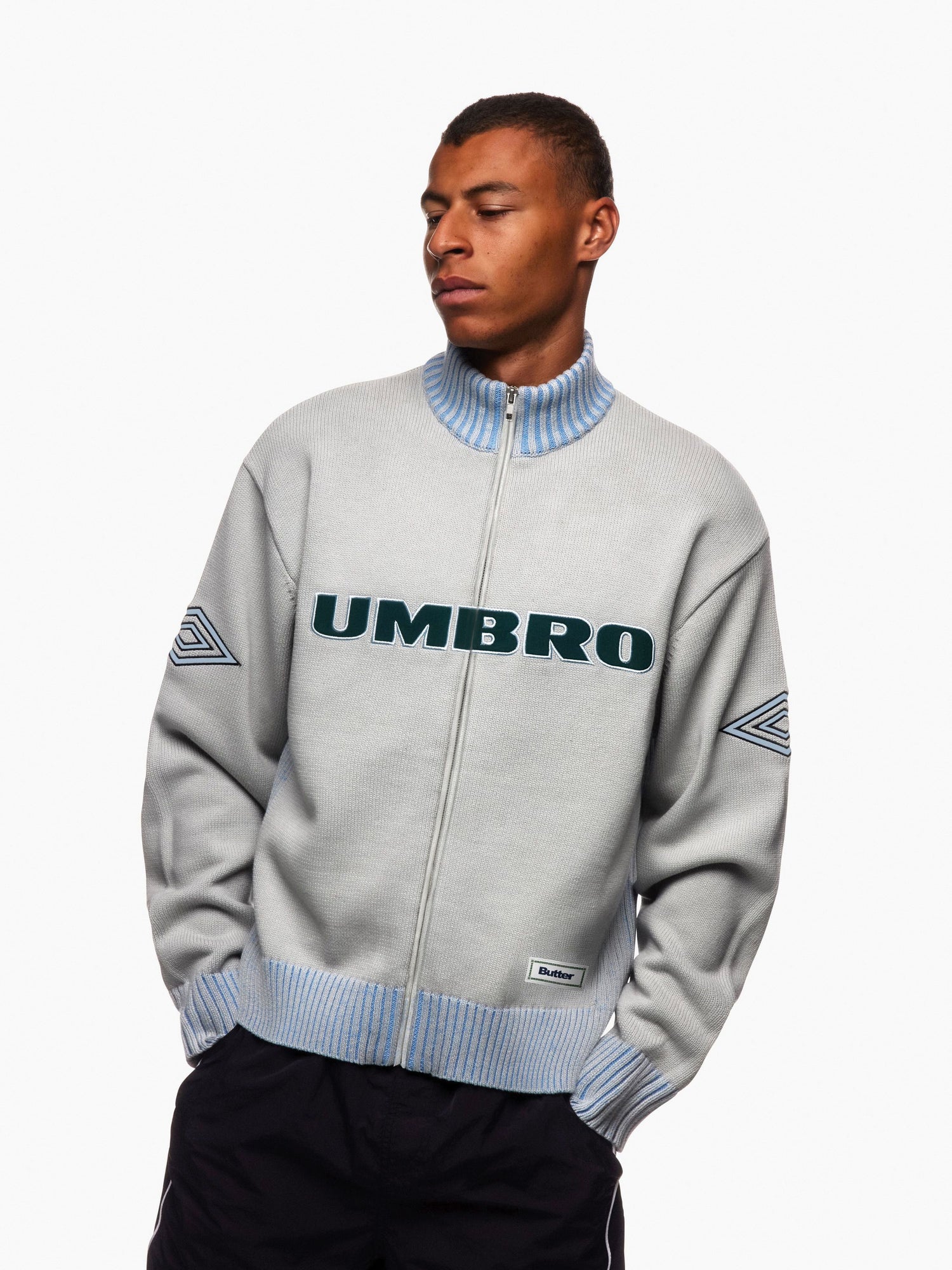 Diamond Zip-Thru Knit, Grey