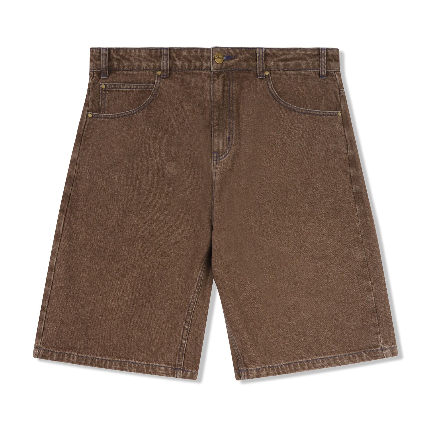 Warped Denim Shorts, Washed Brown