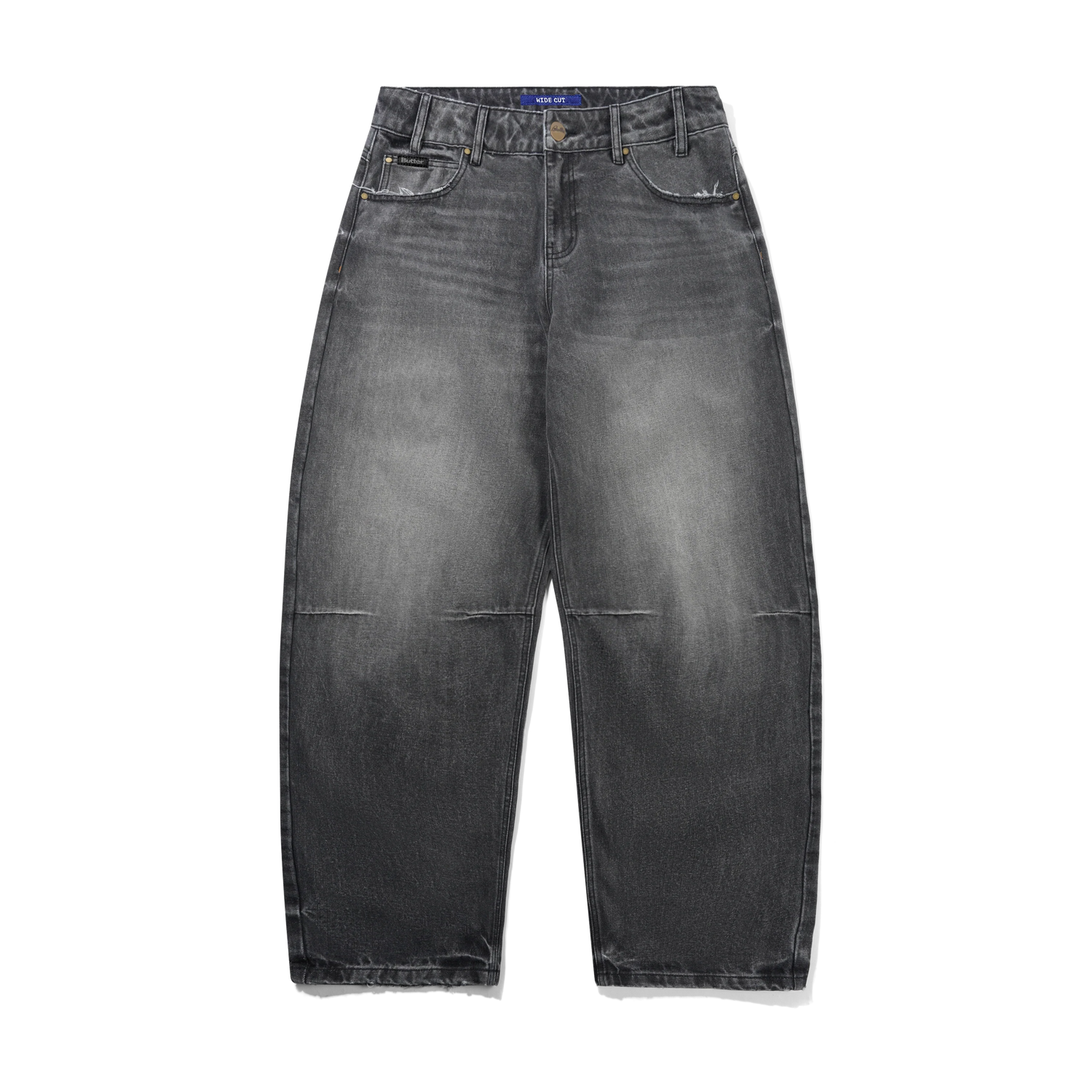 Wide Cut Denim Jeans, Distressed Grey
