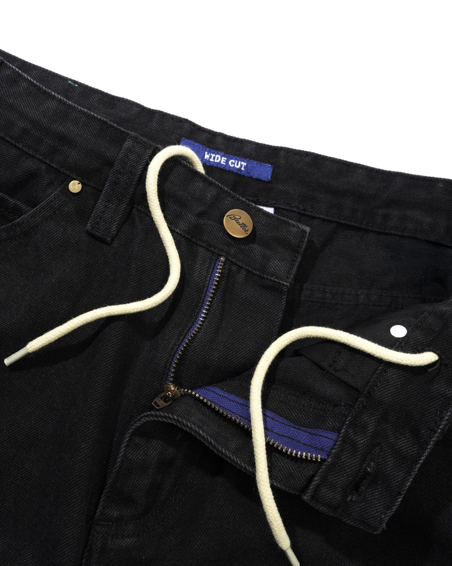 Wide Cut Denim Jeans, Flat Black