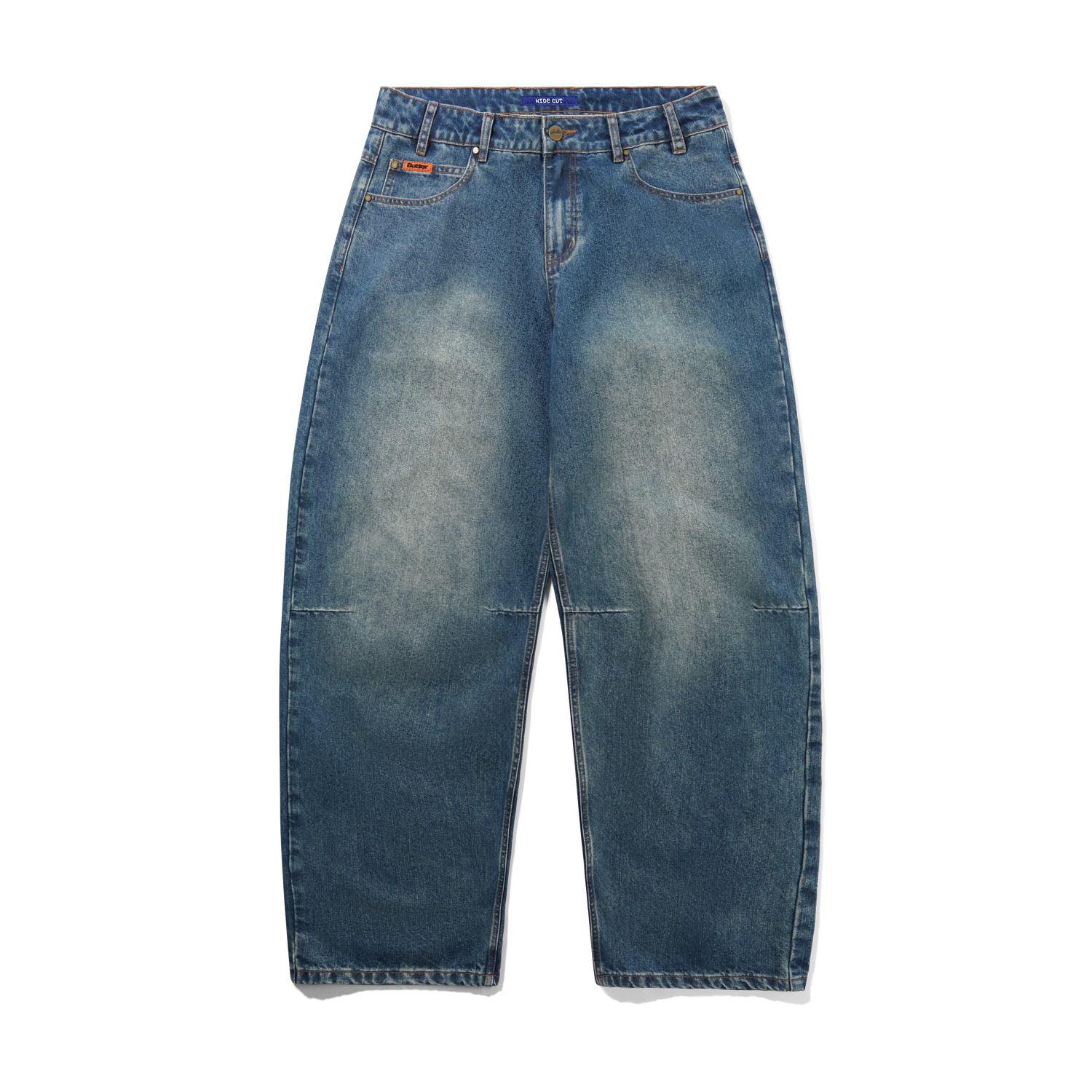 Wide Cut Denim Jeans, Mid Streaky Blue