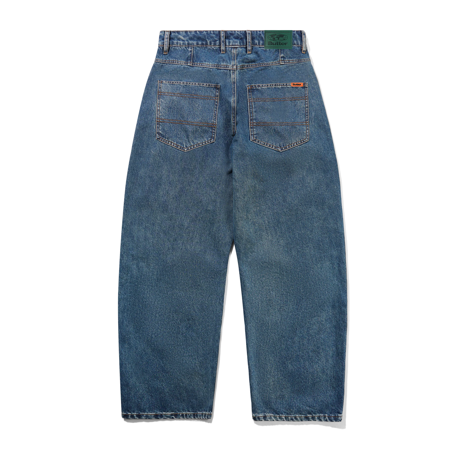 Wide Cut Denim Jeans, Mid Streaky Blue