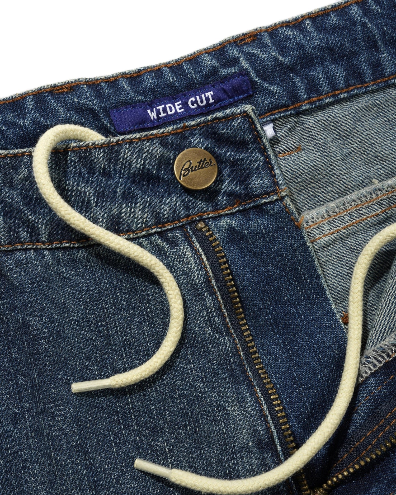 Wide Cut Denim Jeans, Mid Streaky Blue