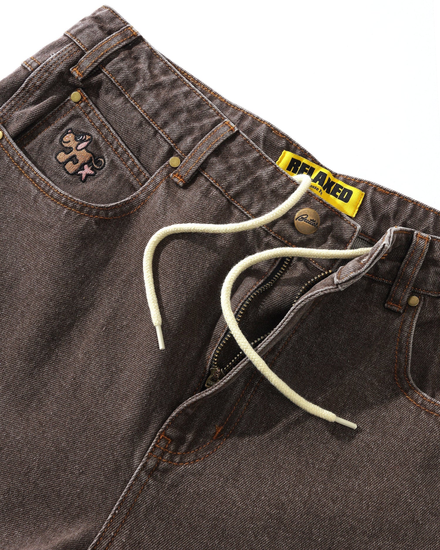 Pooch Relaxed Denim Jeans, Washed Brown