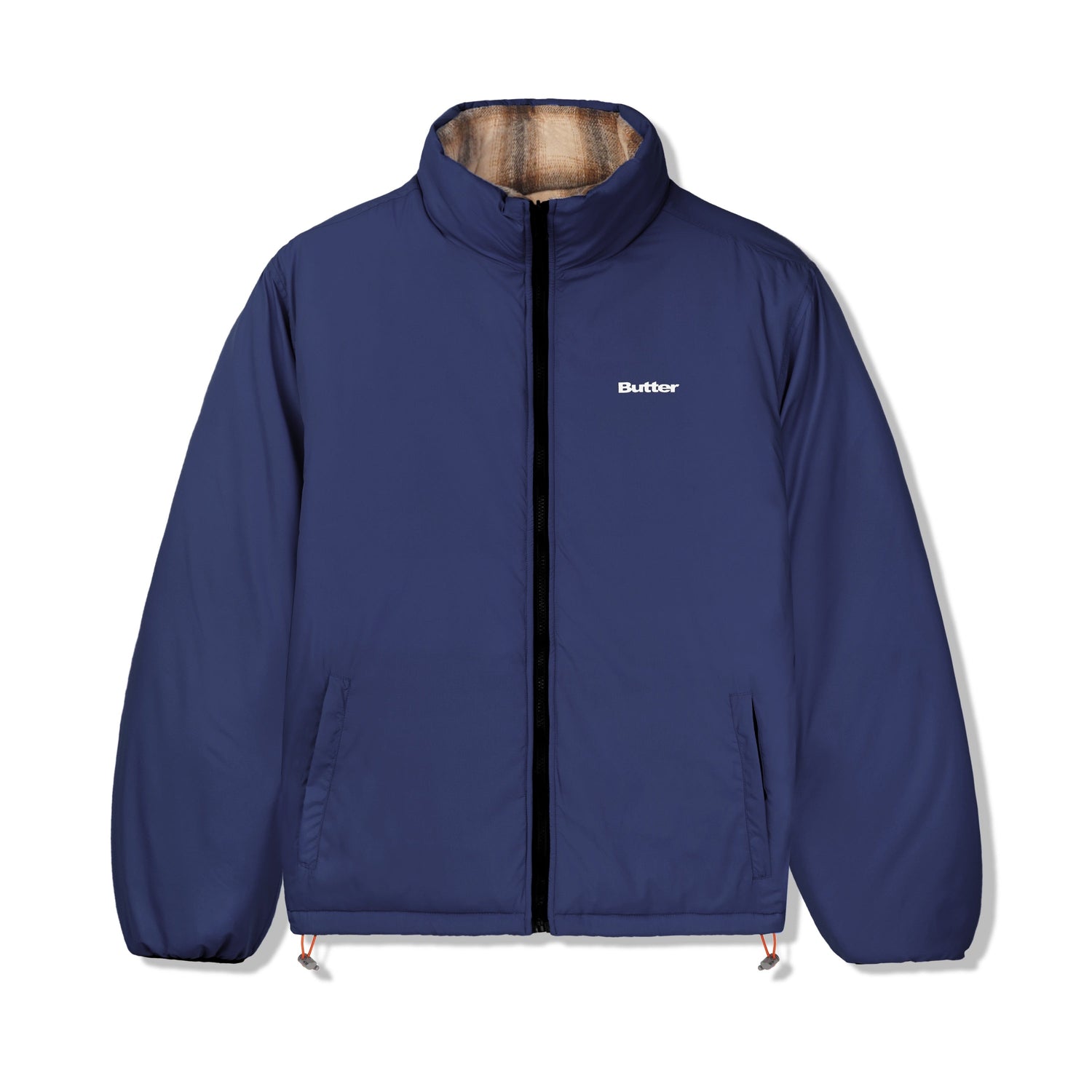 Reversible Plaid Puffer Jacket, Brown / Navy