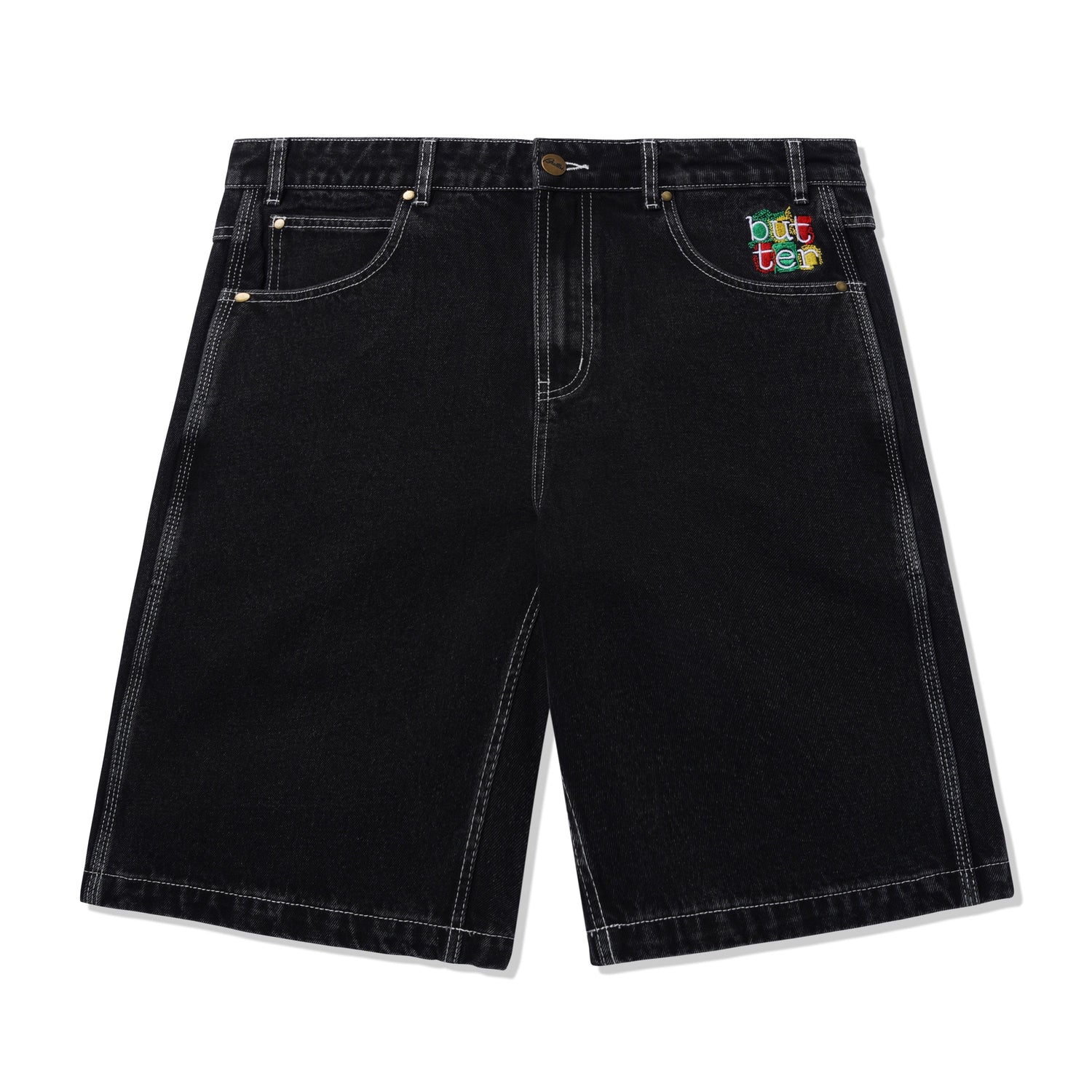 Scribble Denim Shorts, Flat Black